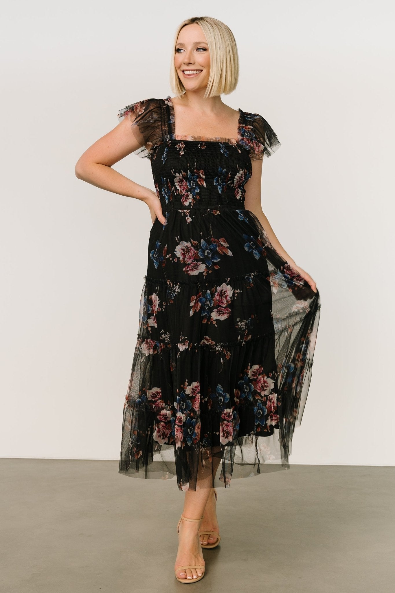 Clementine Tulle Midi Dress | Black Multi - Baltic Born