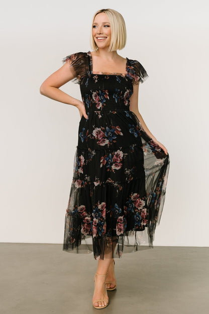 Clementine Tulle Midi Dress | Black Multi - Baltic Born