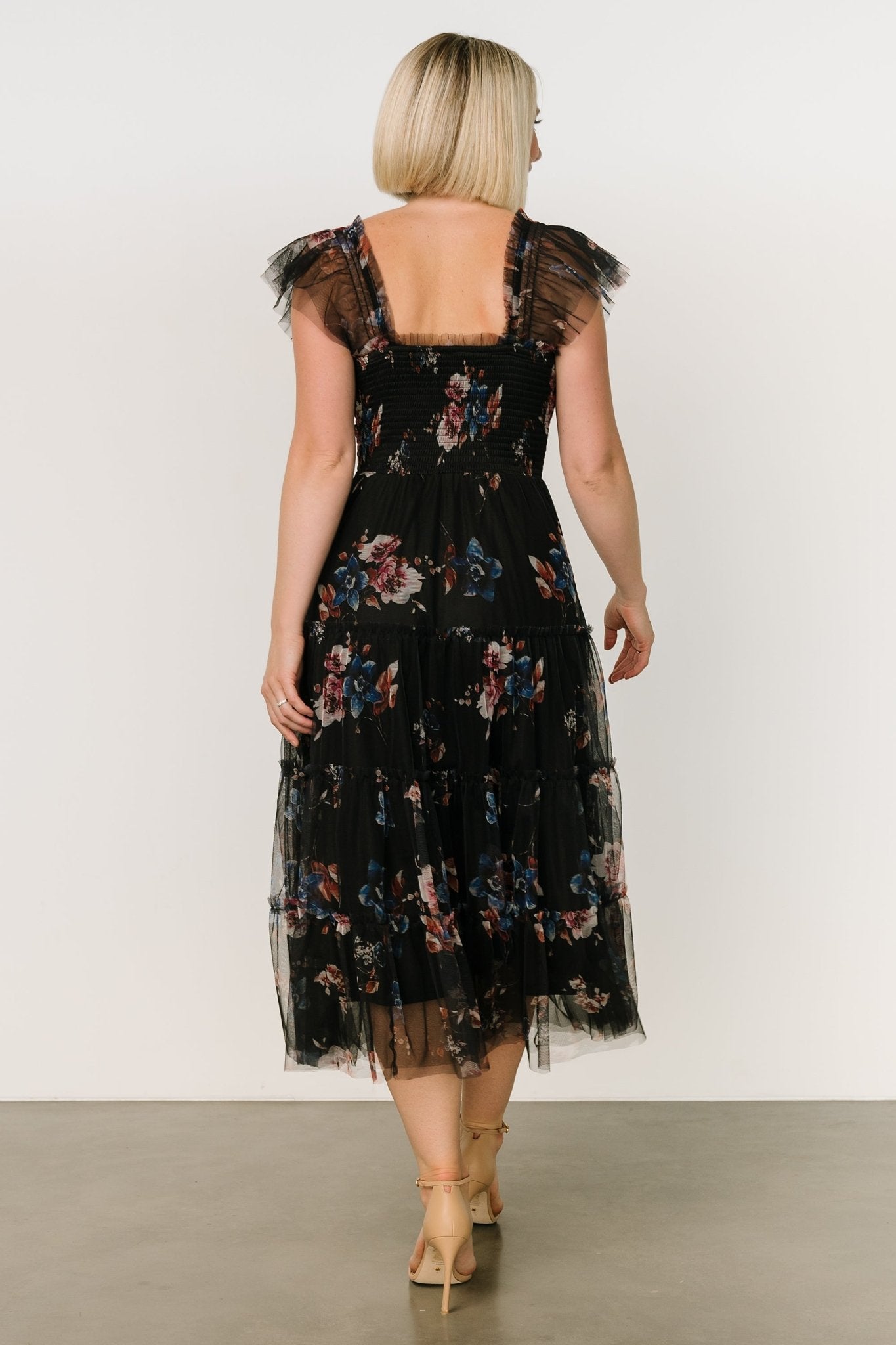 Clementine Tulle Midi Dress | Black Multi - Baltic Born
