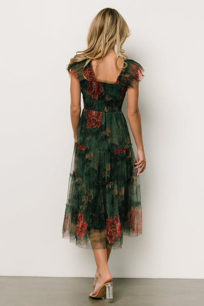 Clementine Tulle Midi Dress | Dark Green Floral - Baltic Born