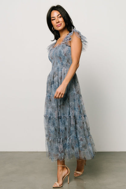 Clementine Tulle Midi Dress | Dusty Blue Floral - Baltic Born