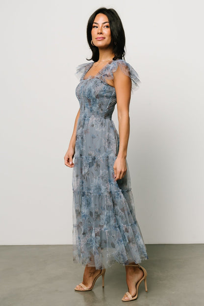 Clementine Tulle Midi Dress | Dusty Blue Floral - Baltic Born