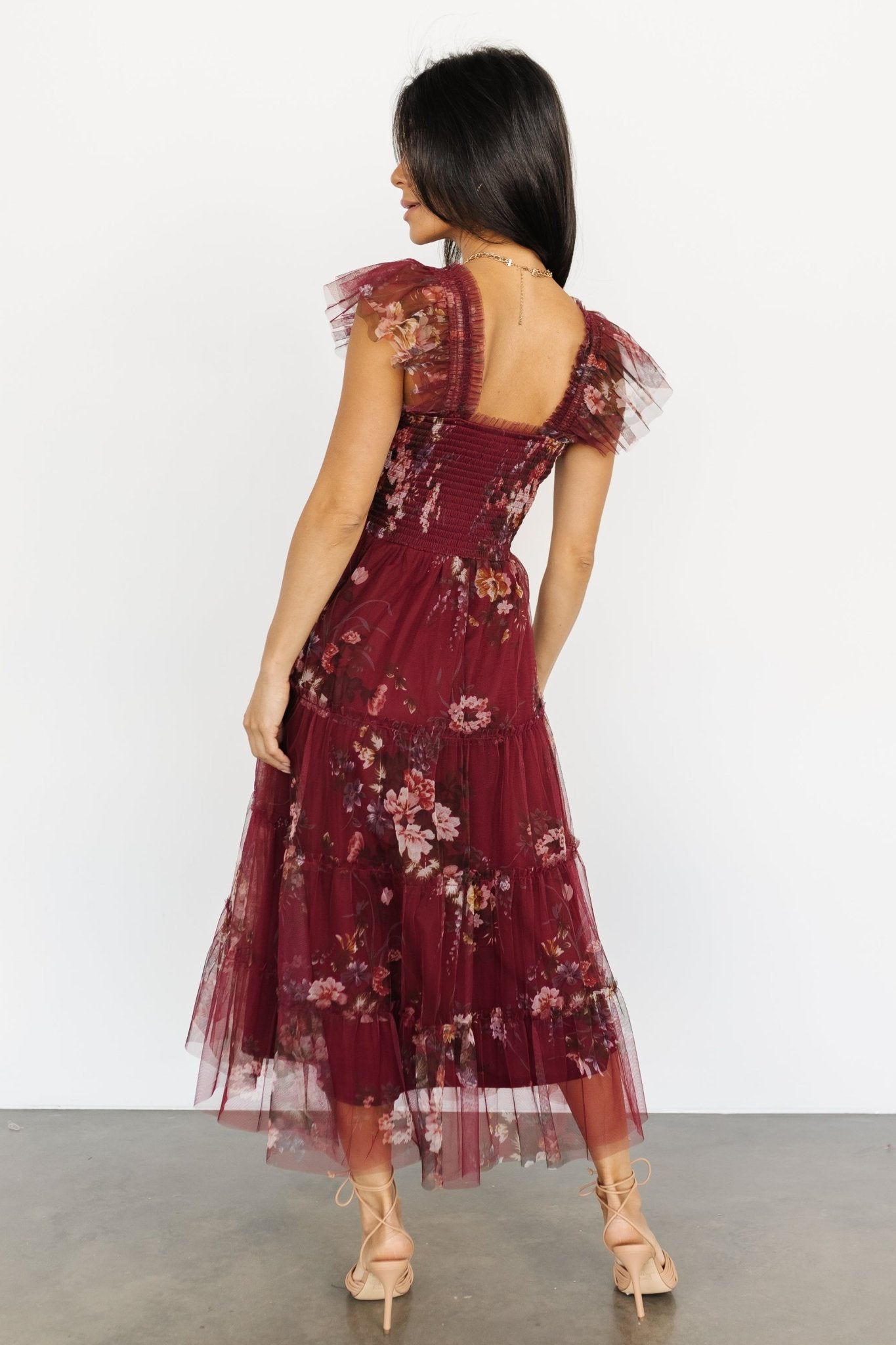 Clementine Tulle Midi Dress | Wine Multi - Baltic Born