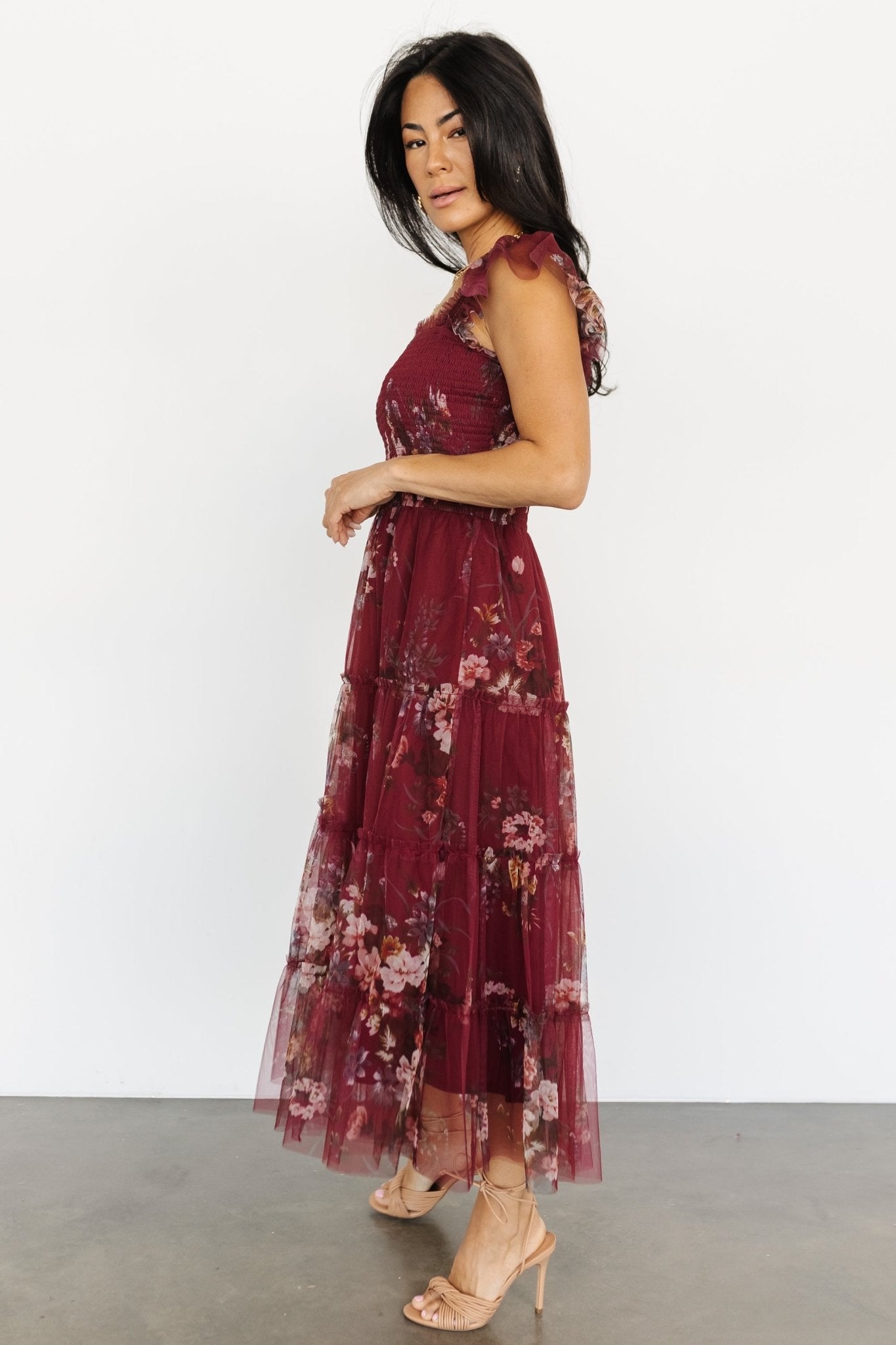 Clementine Tulle Midi Dress | Wine Multi - Baltic Born