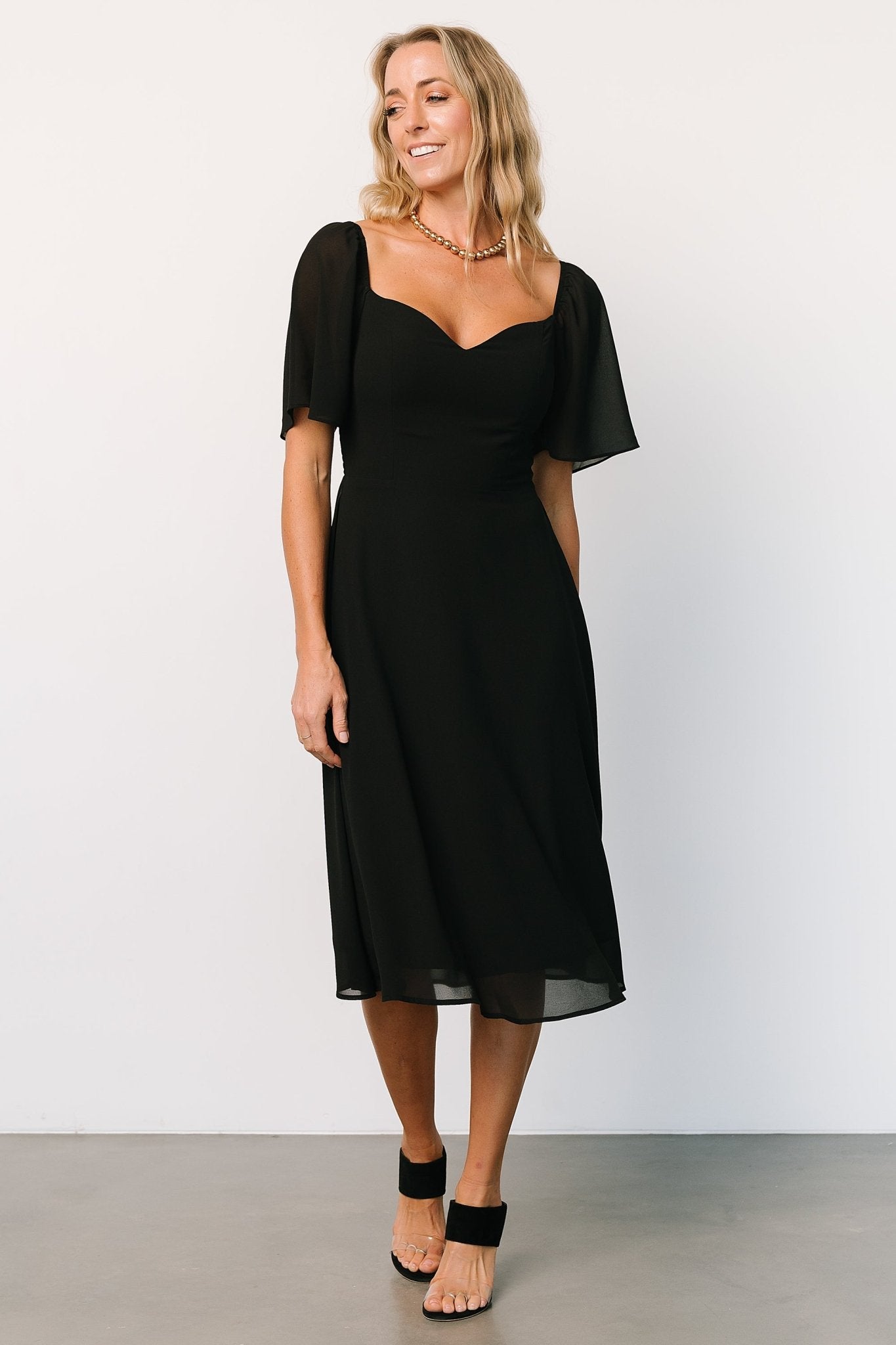 Colette Sweetheart Midi Dress | Black - Baltic Born