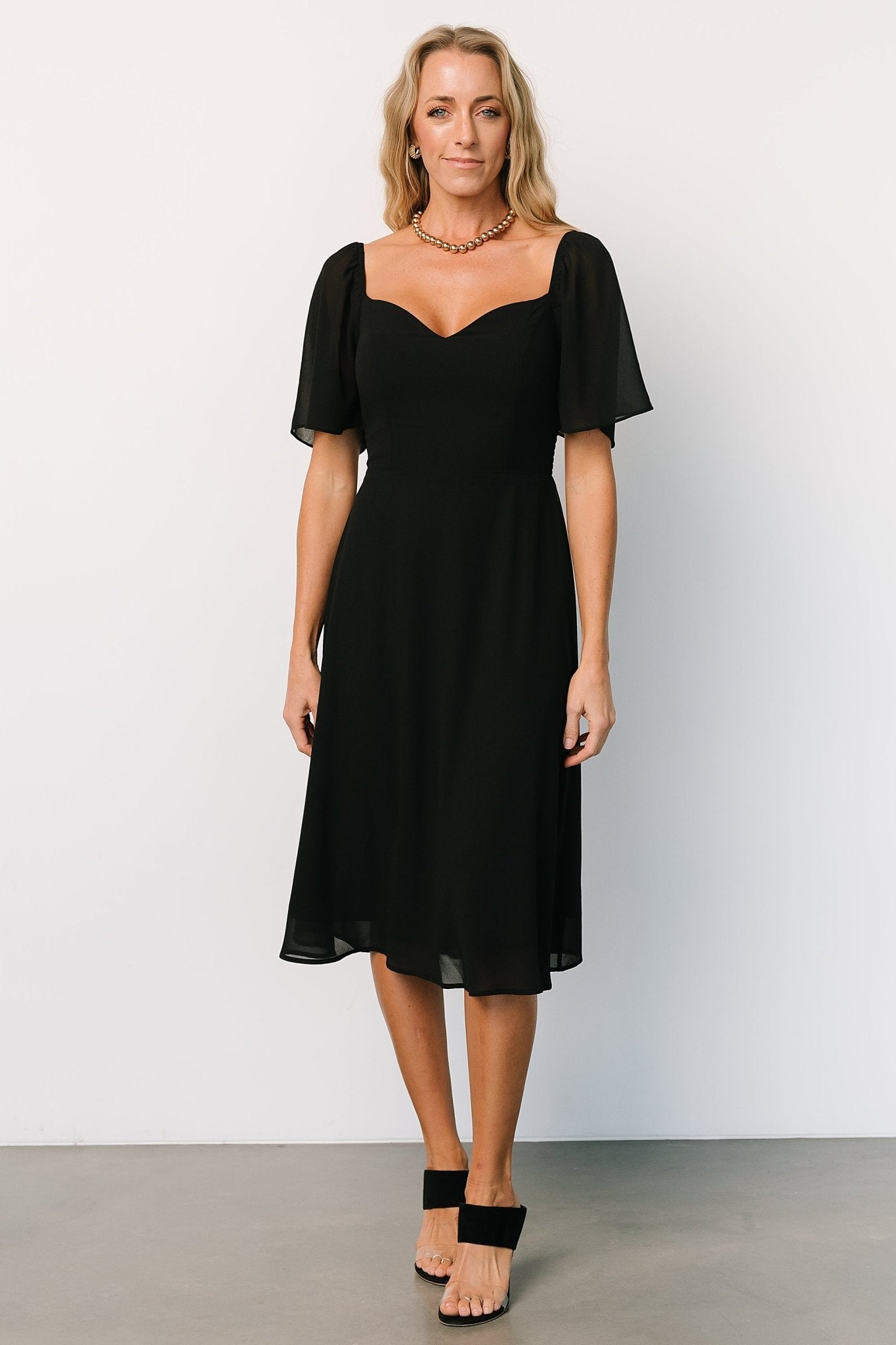 Colette Sweetheart Midi Dress | Black - Baltic Born