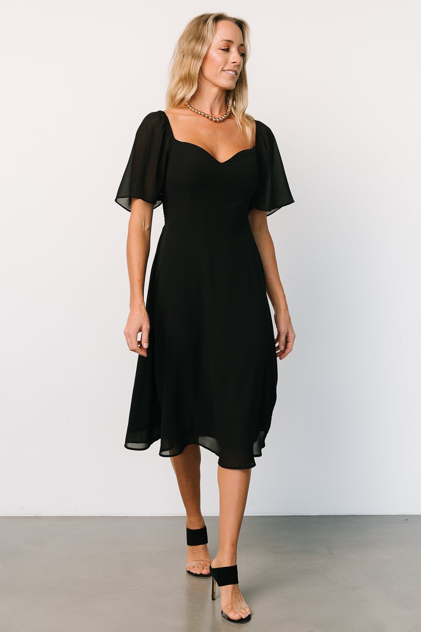 Colette Sweetheart Midi Dress | Black - Baltic Born