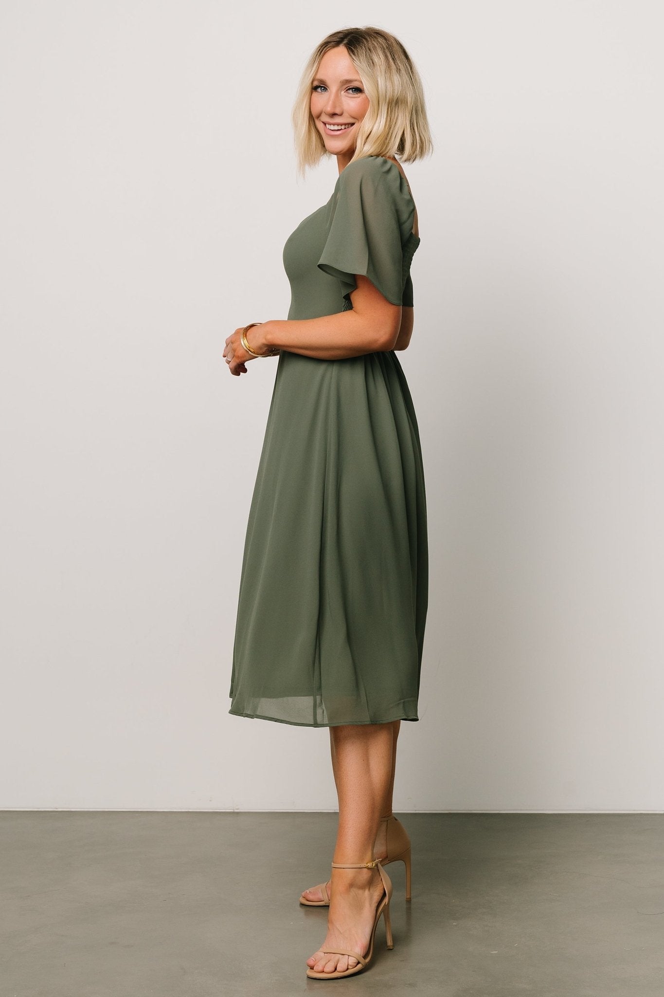 Colette Sweetheart Midi Dress | Dark Sage - Baltic Born