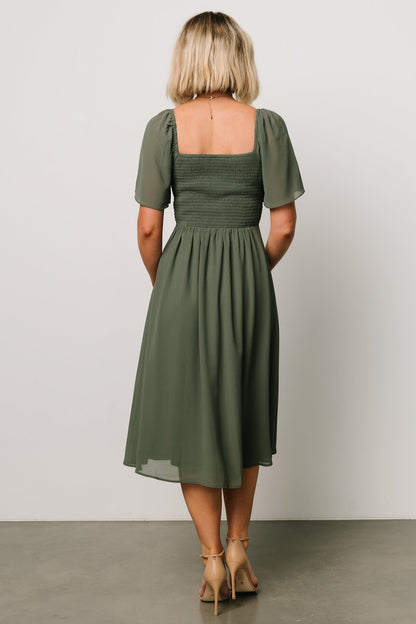 Colette Sweetheart Midi Dress | Dark Sage - Baltic Born