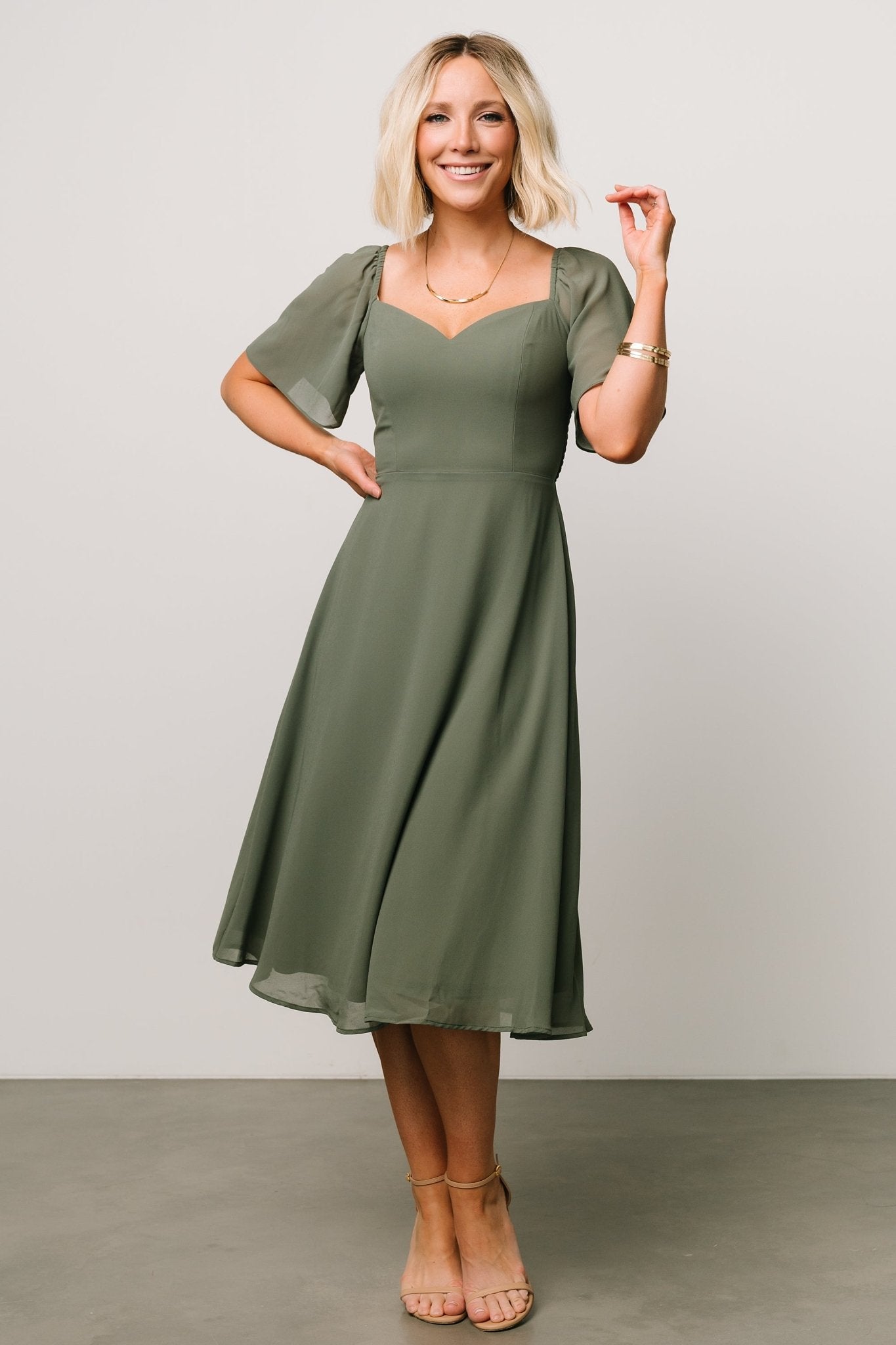 Colette Sweetheart Midi Dress | Dark Sage - Baltic Born