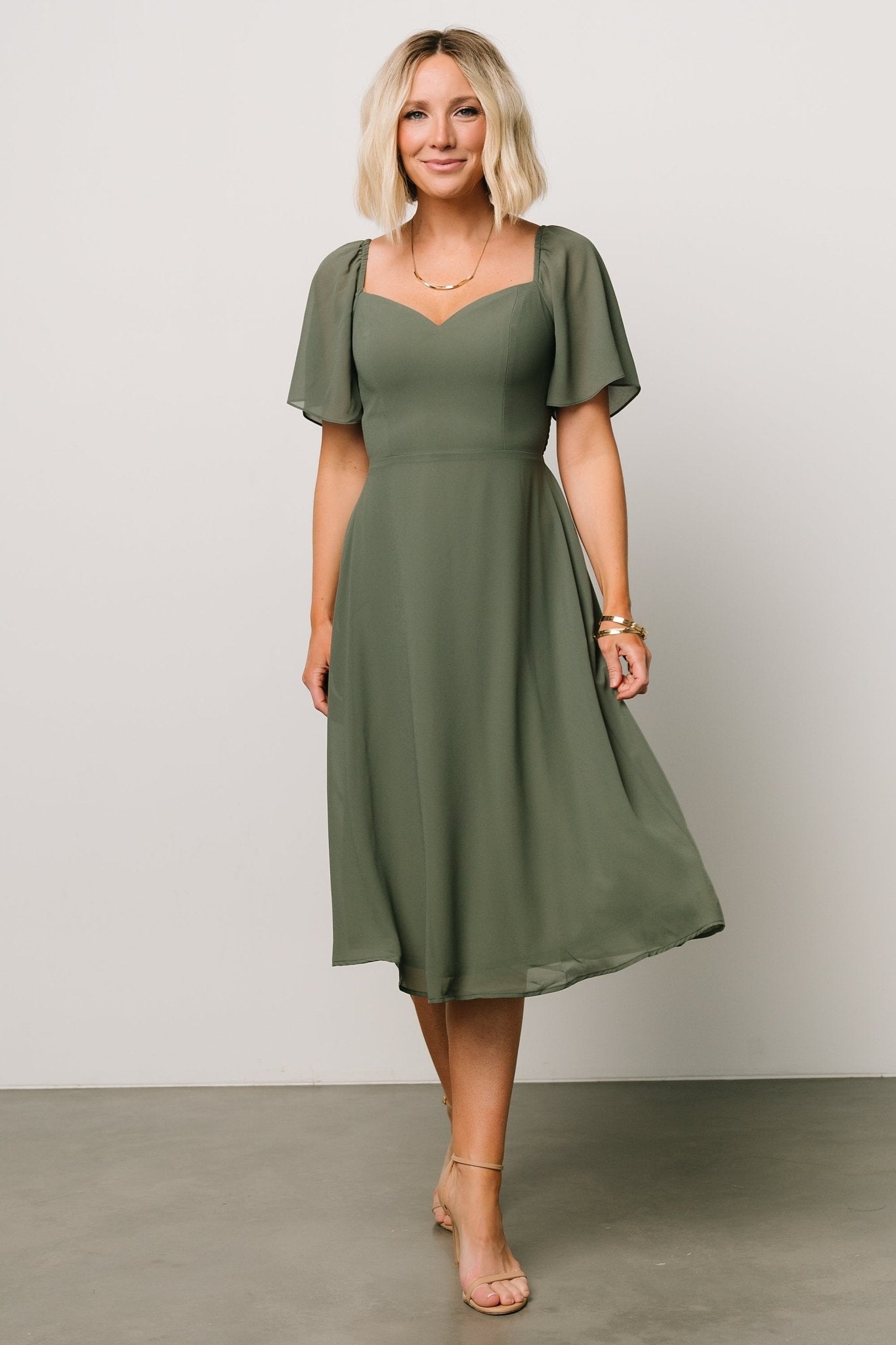 Colette Sweetheart Midi Dress | Dark Sage - Baltic Born