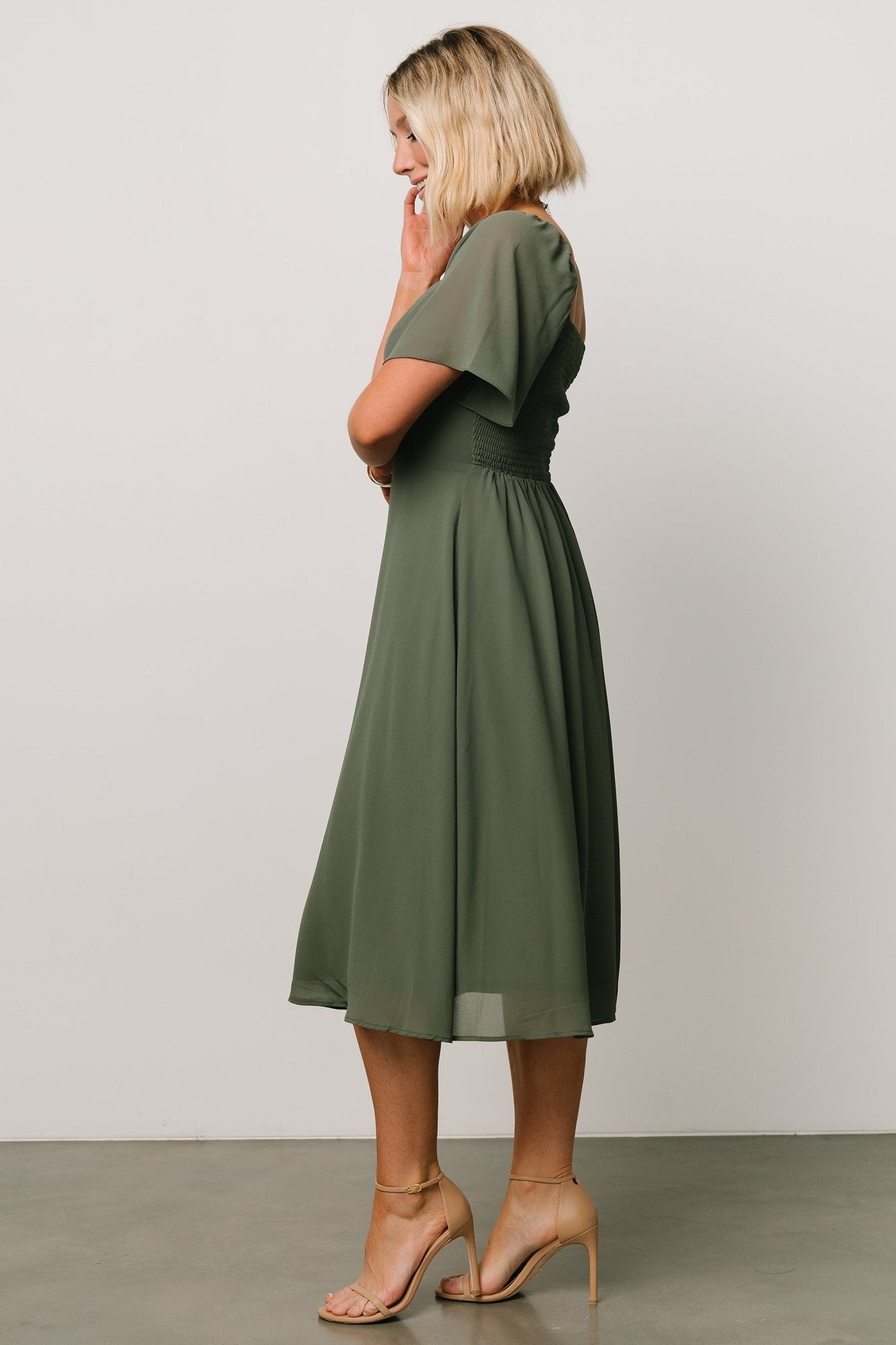 Colette Sweetheart Midi Dress | Dark Sage - Baltic Born