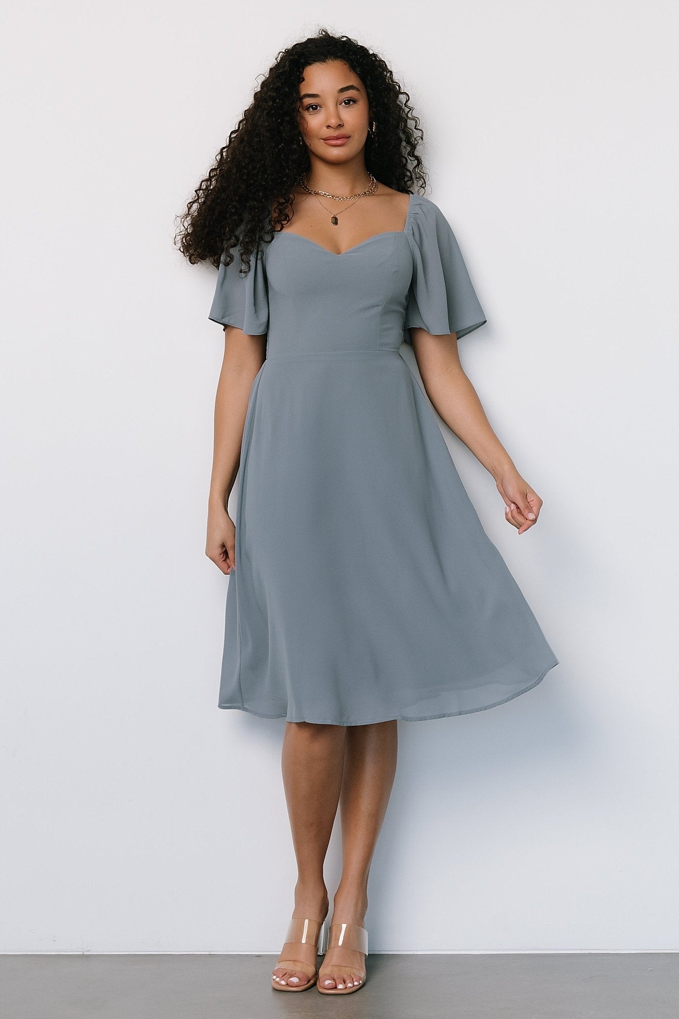 Colette Sweetheart Midi Dress | Dusty Blue - Baltic Born