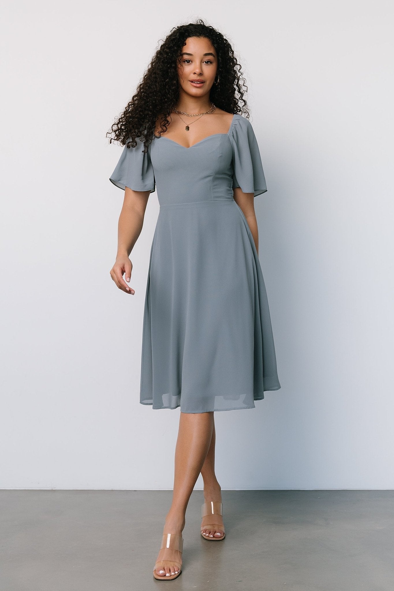 Colette Sweetheart Midi Dress | Dusty Blue - Baltic Born