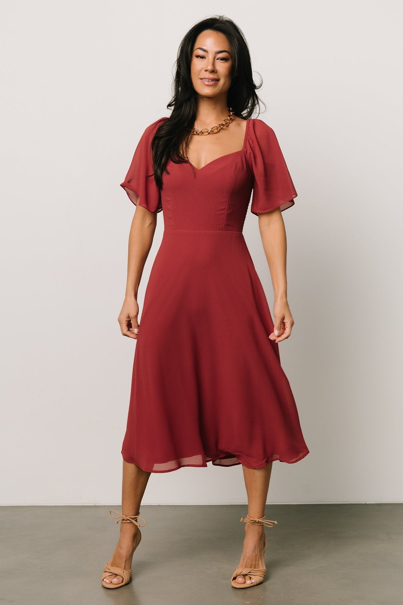 Colette Sweetheart Midi Dress | Terracotta - Baltic Born