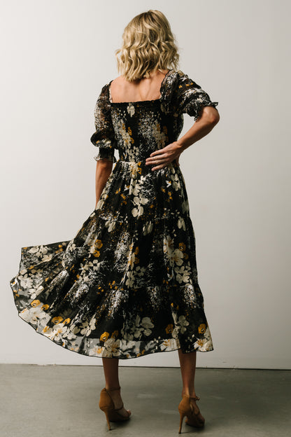 Fabian Jacquard Midi Dress | Black Floral