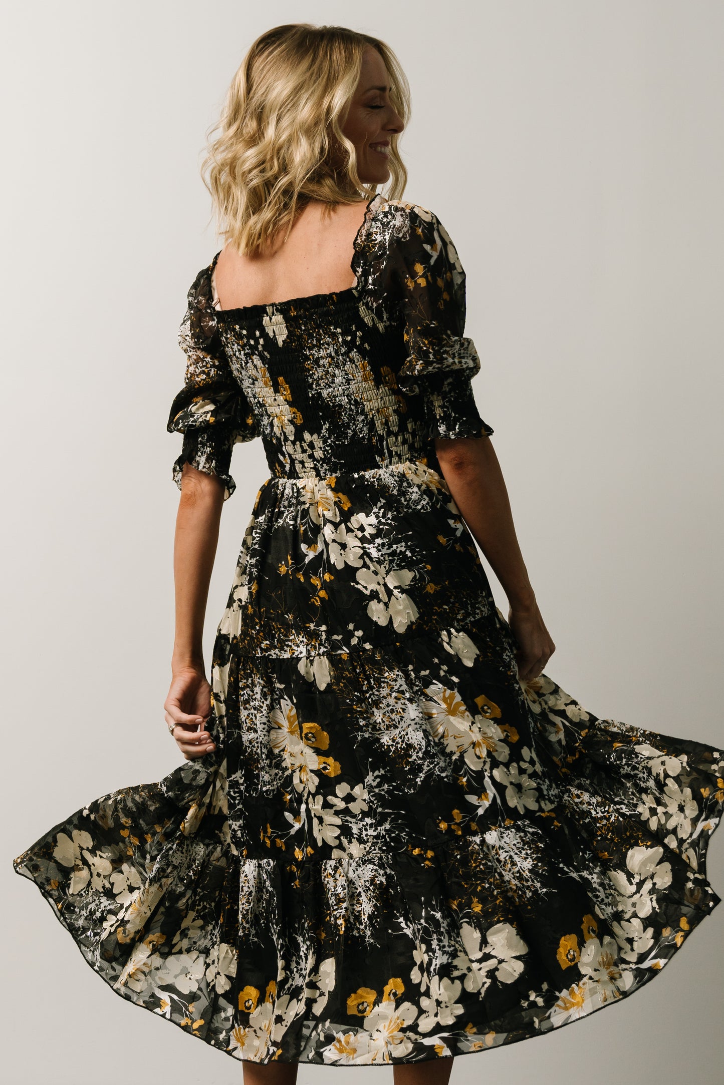 Fabian Jacquard Midi Dress | Black Floral