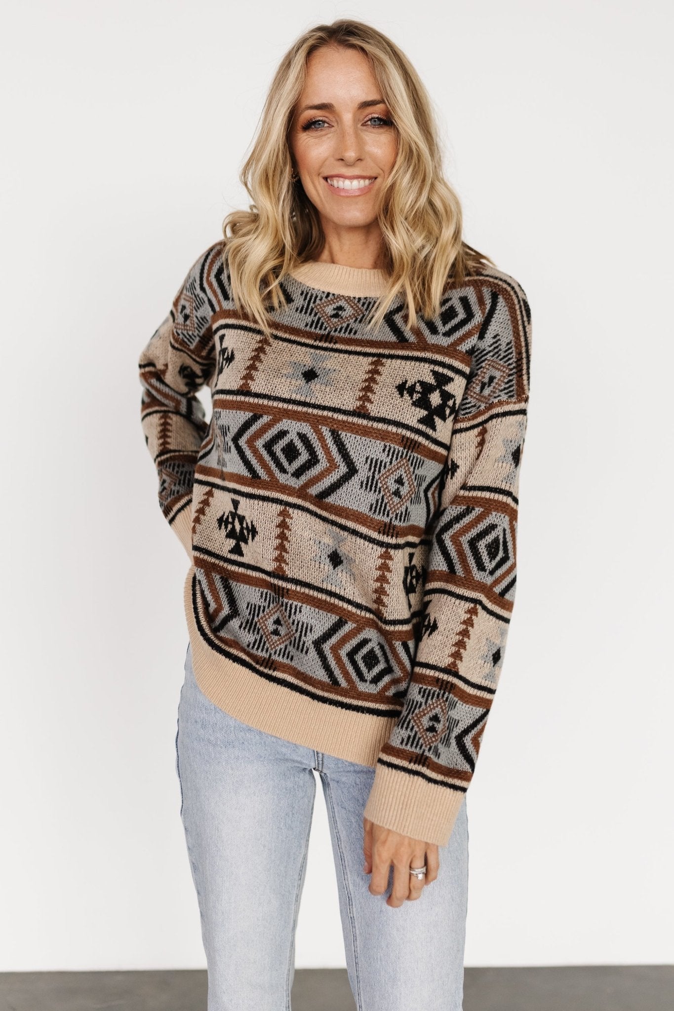 Conrad Knit Sweater | Tan Multi Print - Baltic Born