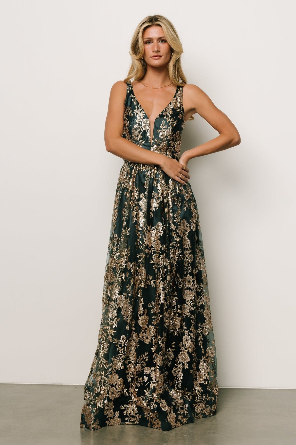 Cosette Sequin Shimmer Gown | Emerald + Gold | Baltic Born