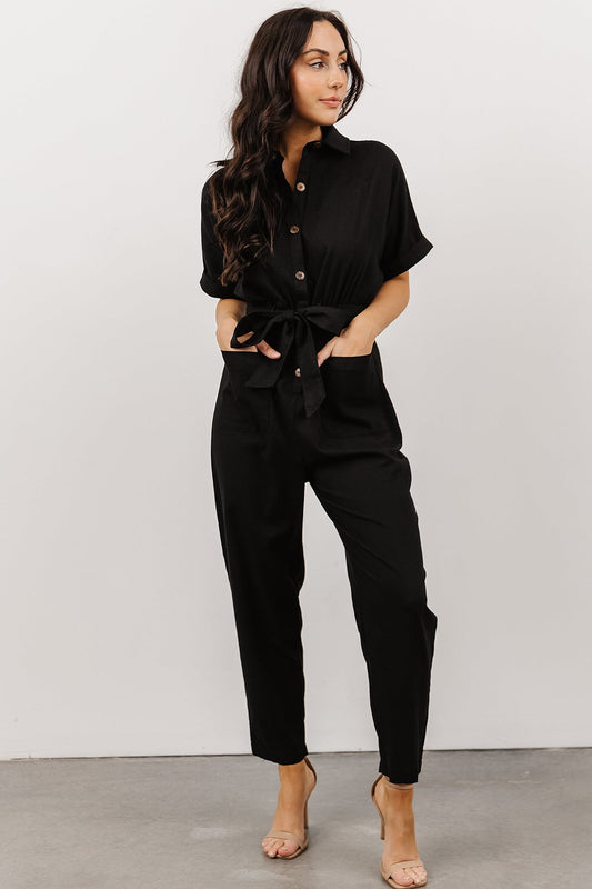 Dallas Button Up Jumpsuit | Black - Baltic Born