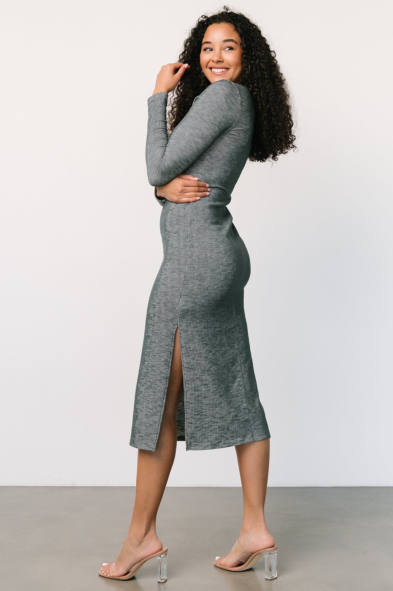 Denver Ribbed Midi Dress | Heathered Jade - Baltic Born