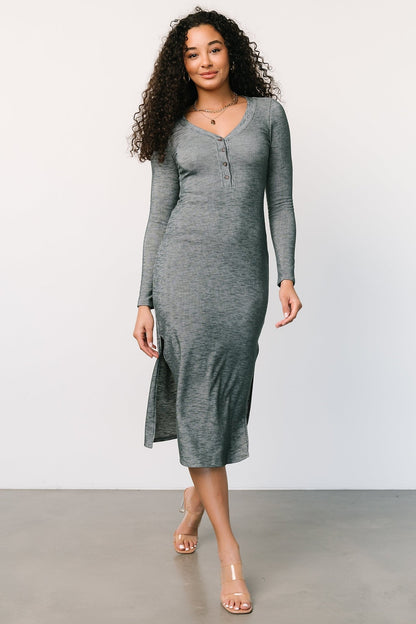 Denver Ribbed Midi Dress | Heathered Jade - Baltic Born