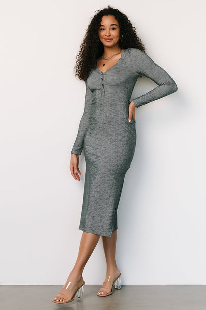 Denver Ribbed Midi Dress | Heathered Jade - Baltic Born