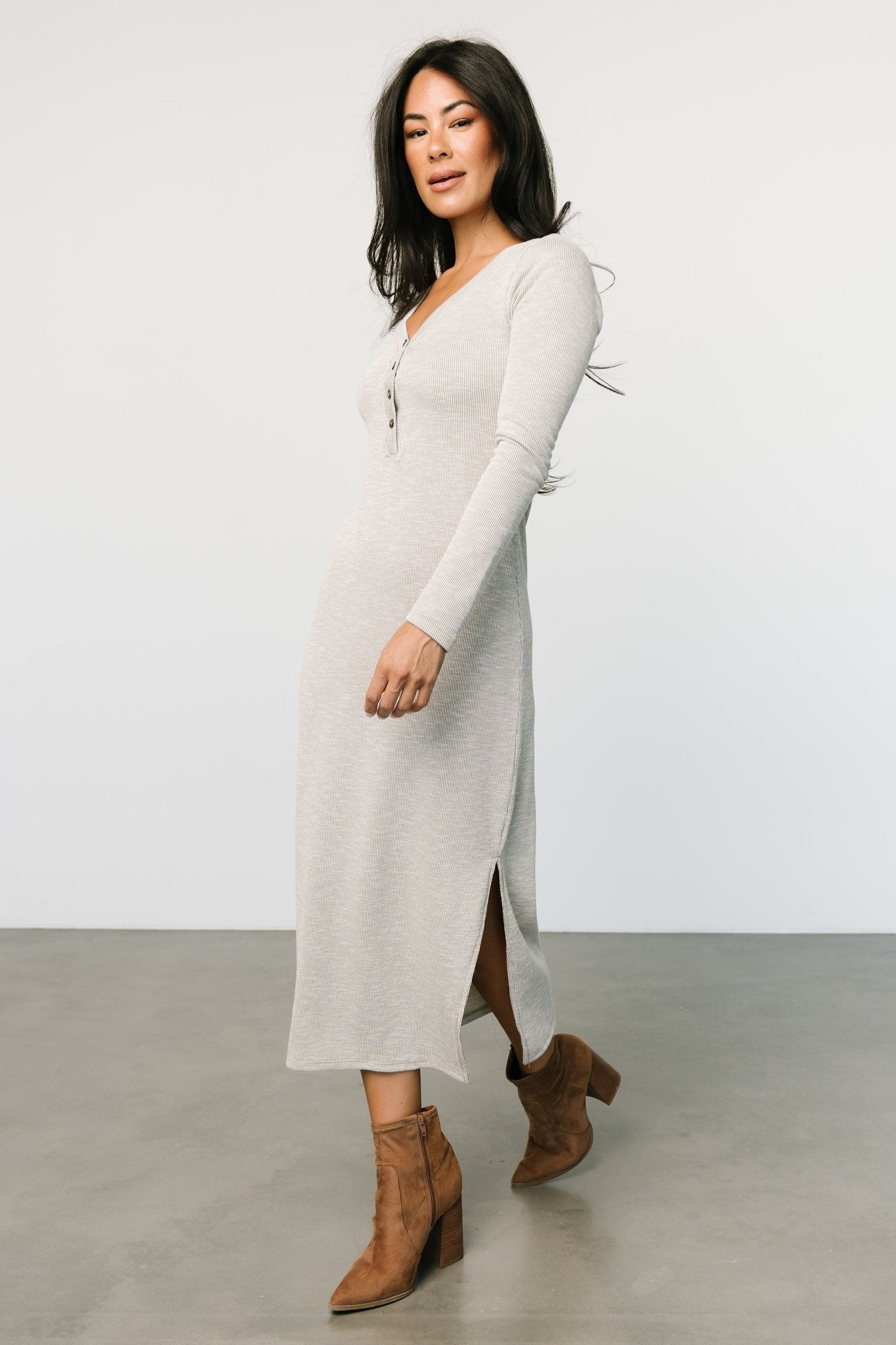 Denver Ribbed Midi Dress | Light Gray - Baltic Born