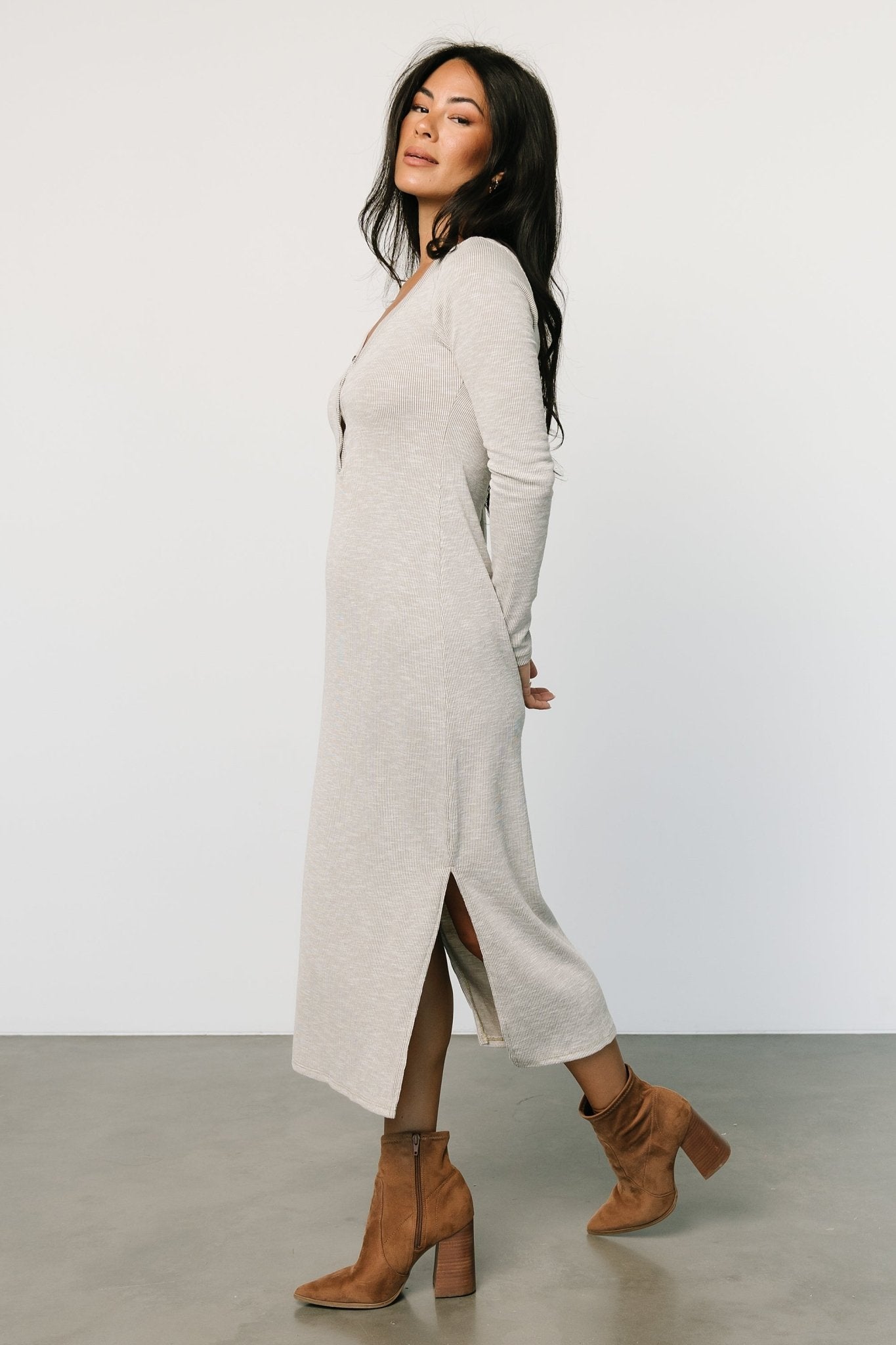 Denver Ribbed Midi Dress | Light Gray - Baltic Born