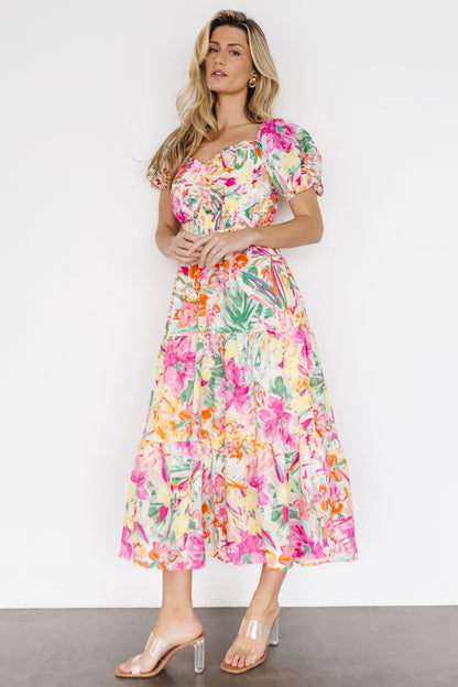 Denzel Puff Sleeve Midi Dress | Multi Floral - Baltic Born