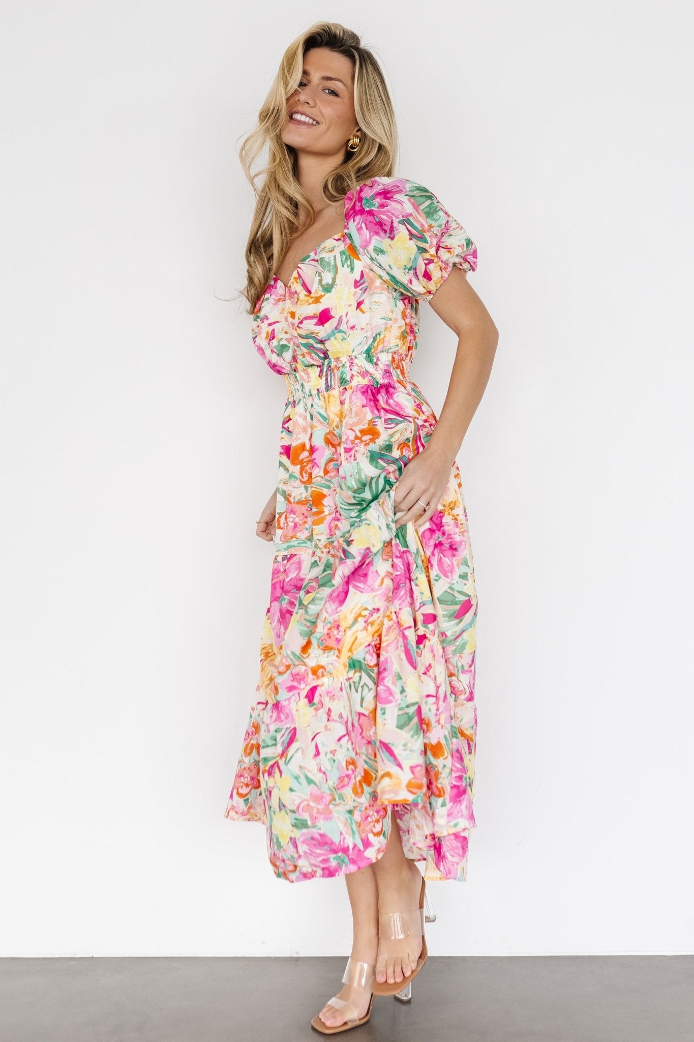 Denzel Puff Sleeve Midi Dress | Multi Floral - Baltic Born