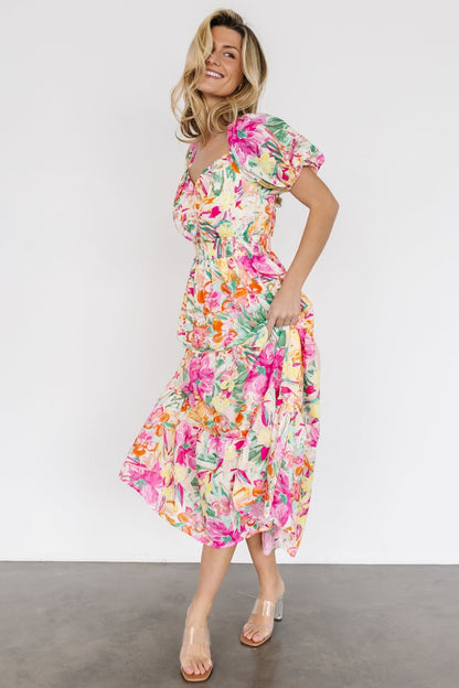 Denzel Puff Sleeve Midi Dress | Multi Floral - Baltic Born