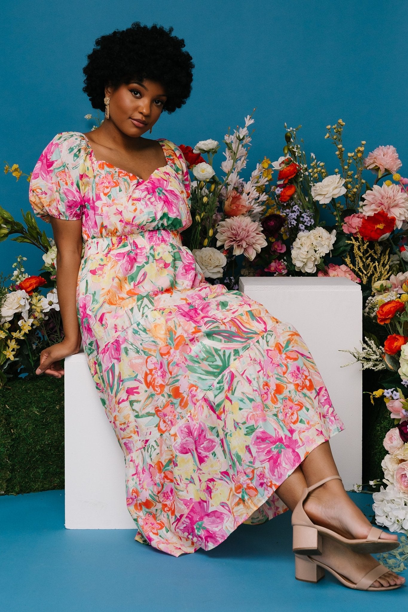 Denzel Puff Sleeve Midi Dress | Multi Floral - Baltic Born