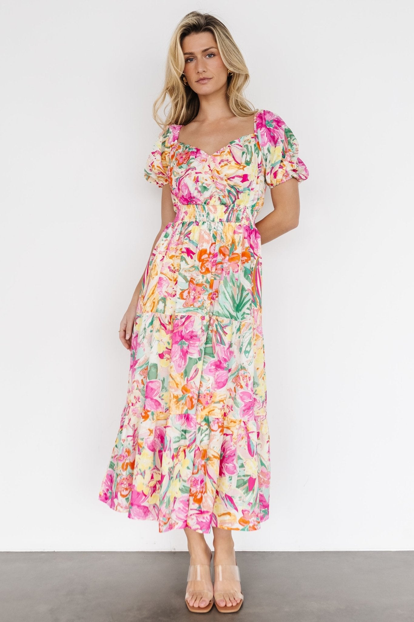 Denzel Puff Sleeve Midi Dress | Multi Floral | Baltic Born