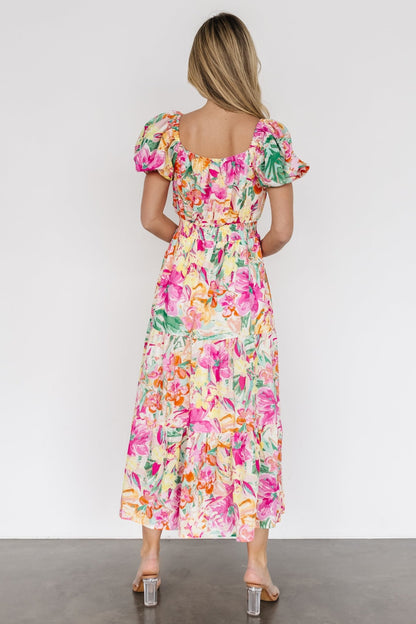 Denzel Puff Sleeve Midi Dress | Multi Floral - Baltic Born