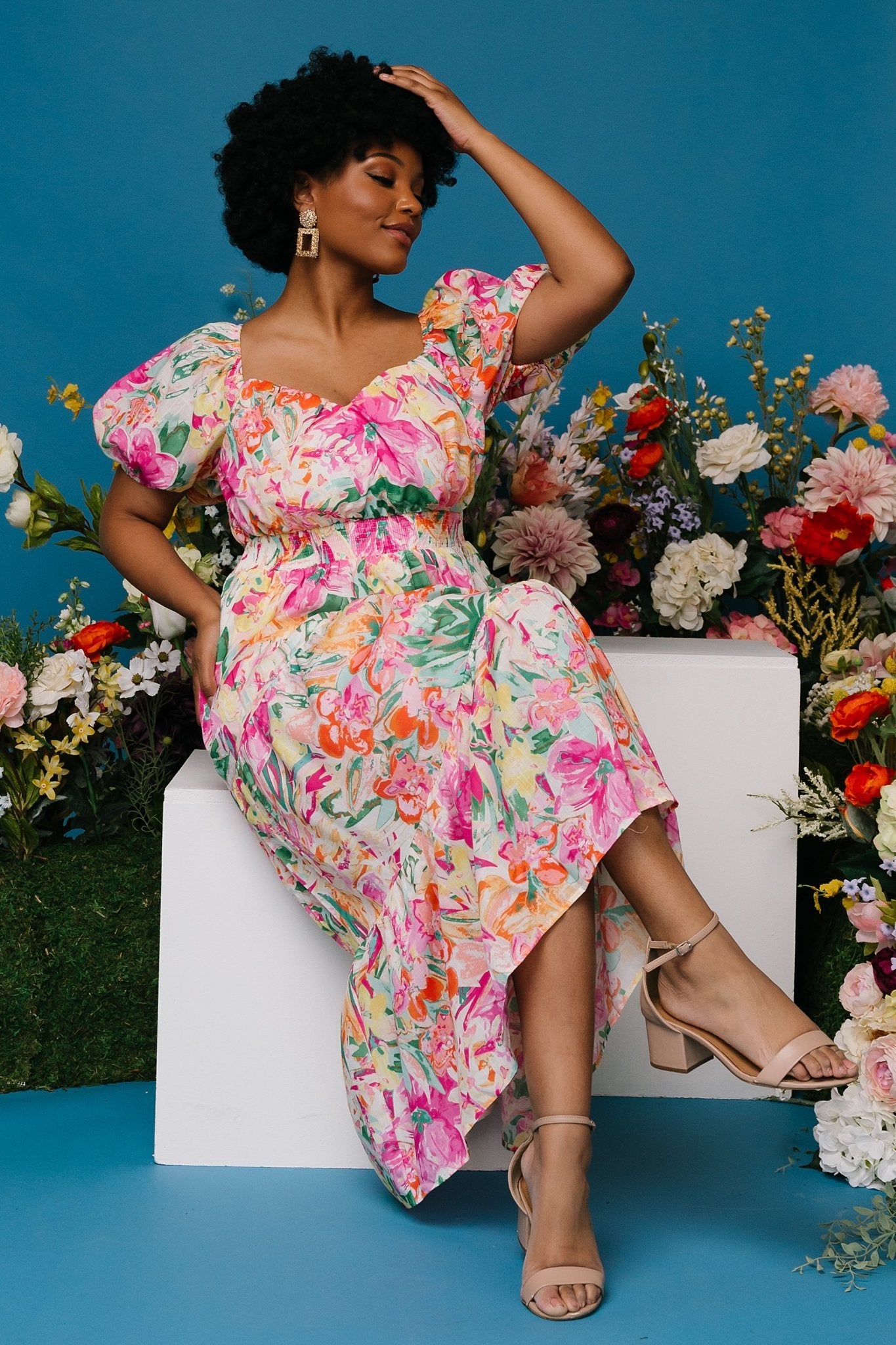 Denzel Puff Sleeve Midi Dress | Multi Floral - Baltic Born