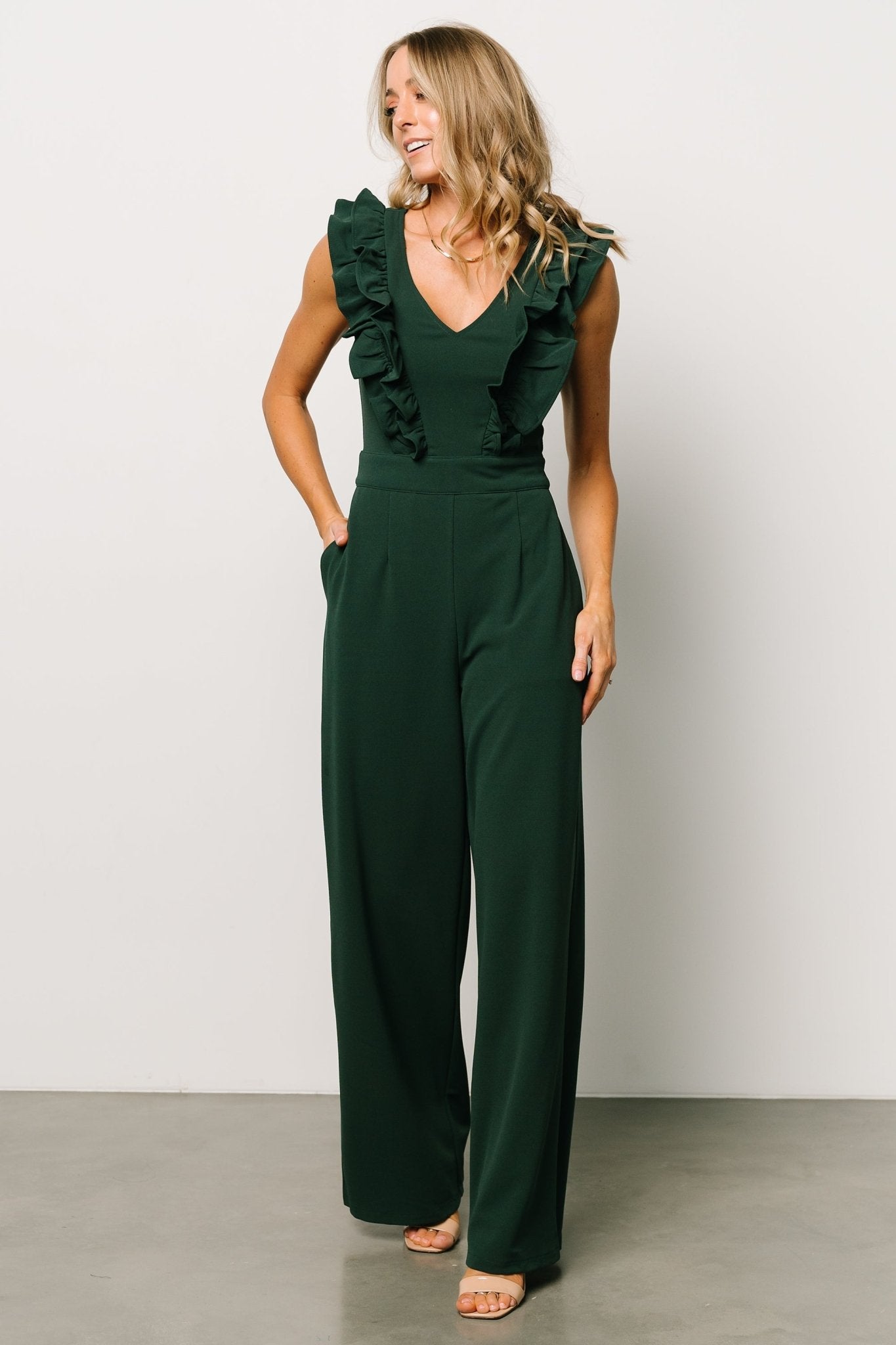 Descanso Ruffle Jumpsuit | Dark Green - Baltic Born