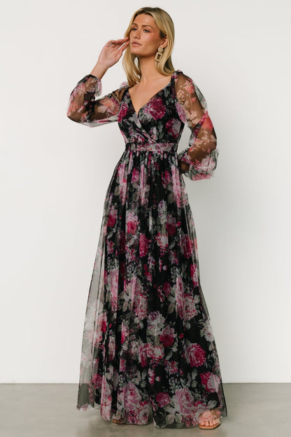 Desiree Tulle Maxi Dress | Black Floral - Baltic Born