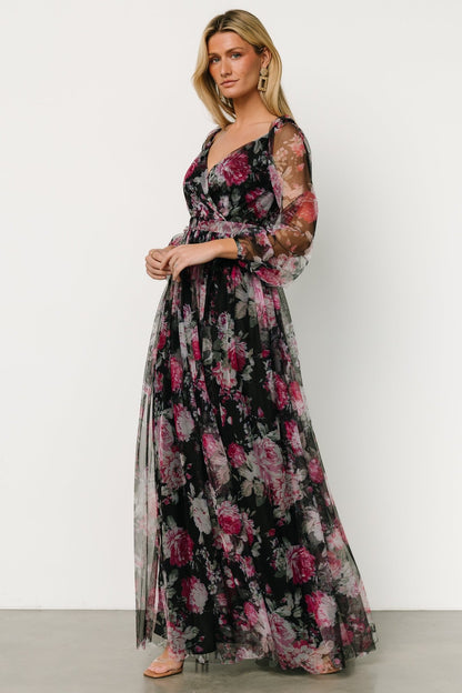 Desiree Tulle Maxi Dress | Black Floral - Baltic Born