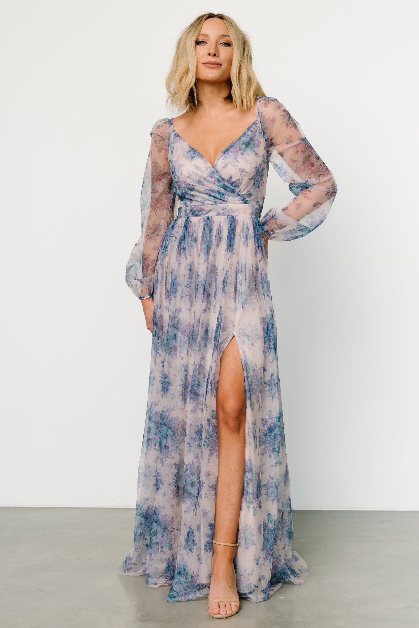 Desiree Tulle Maxi Dress | Natural + Slate Floral - Baltic Born