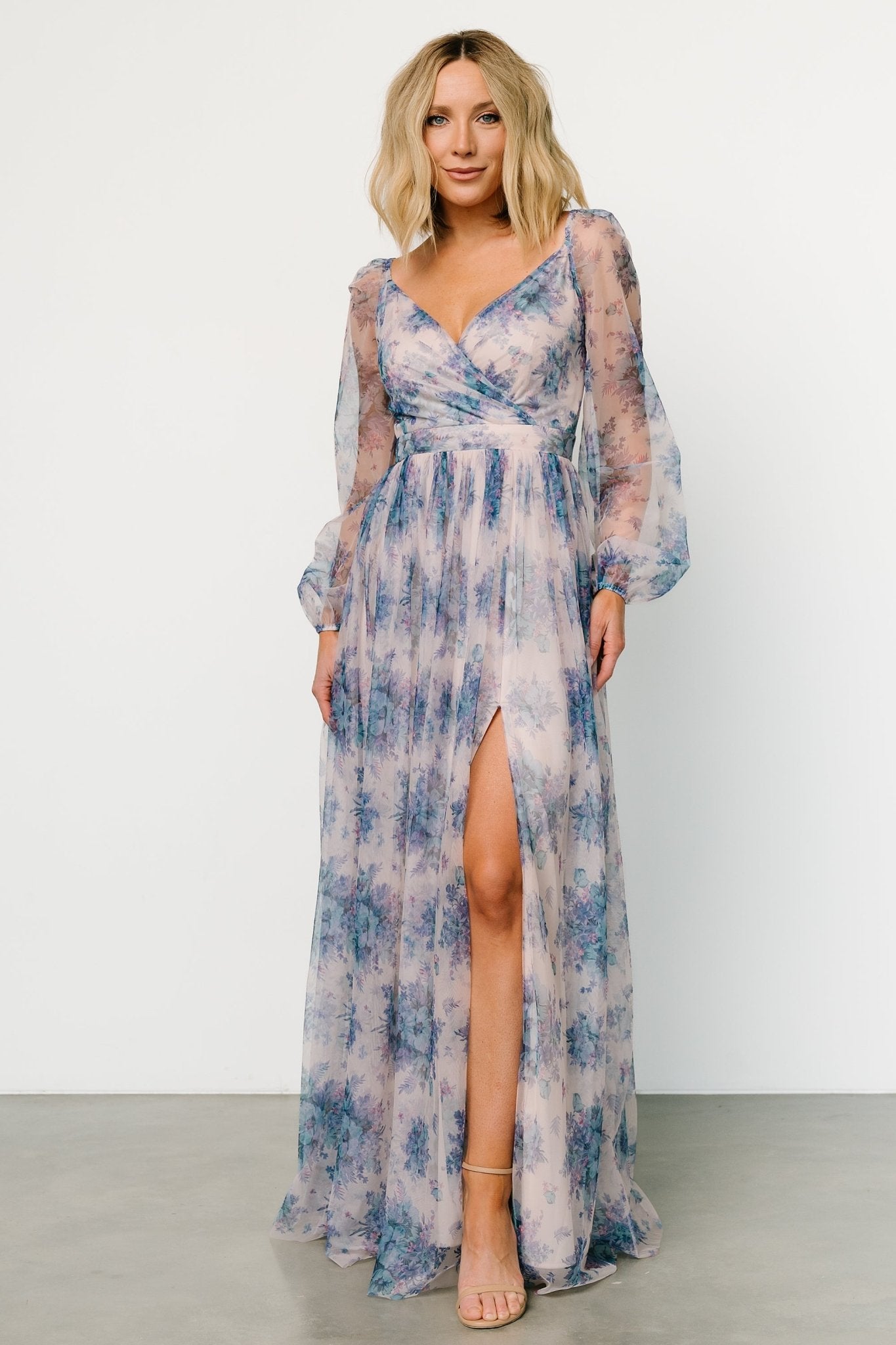 Desiree Tulle Maxi Dress | Natural + Slate Floral - Baltic Born