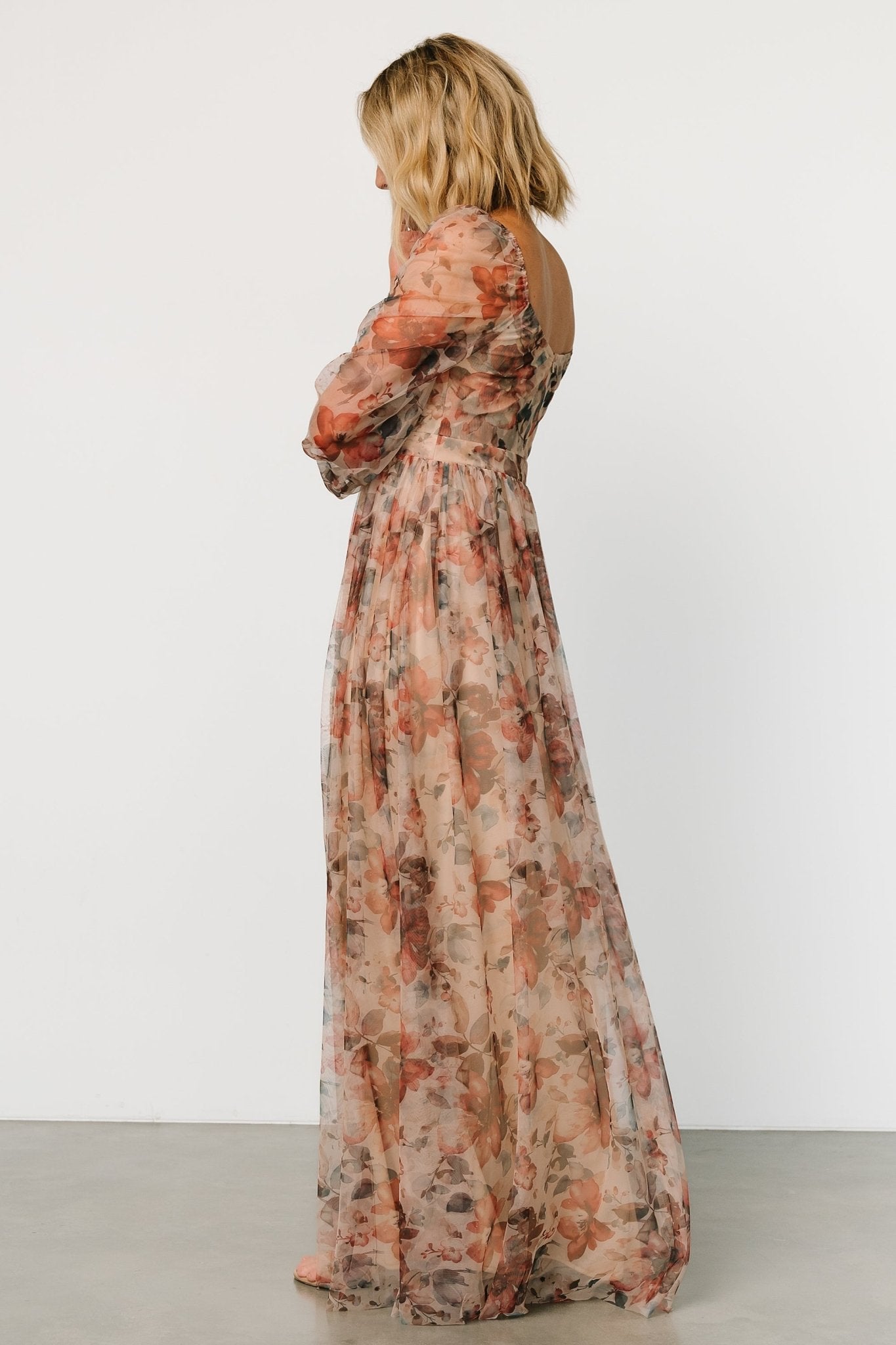 Desiree Tulle Maxi Dress | Taupe Floral - Baltic Born