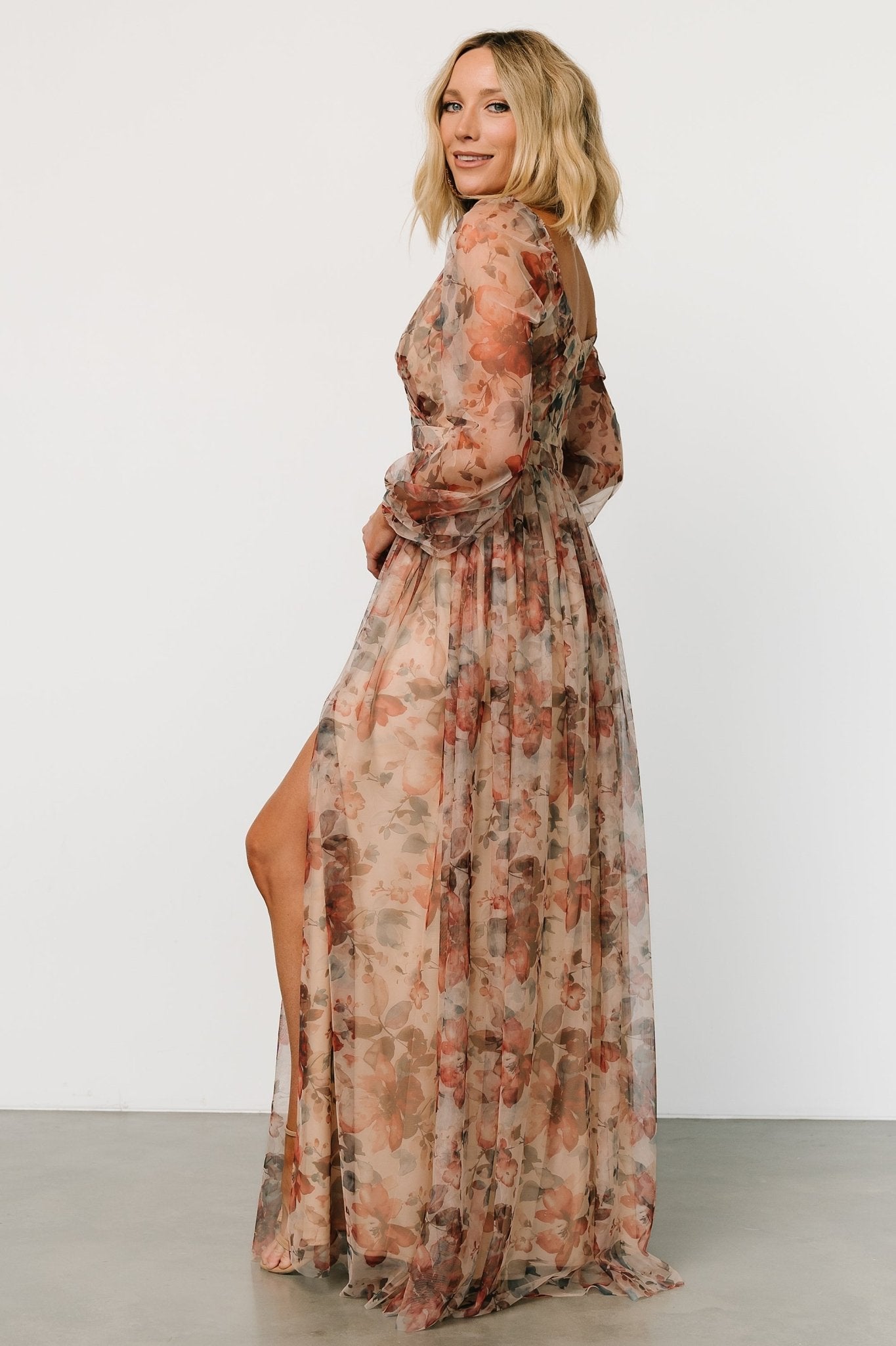 Desiree Tulle Maxi Dress | Taupe Floral - Baltic Born