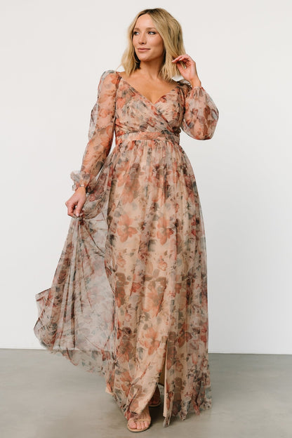 Desiree Tulle Maxi Dress | Taupe Floral - Baltic Born