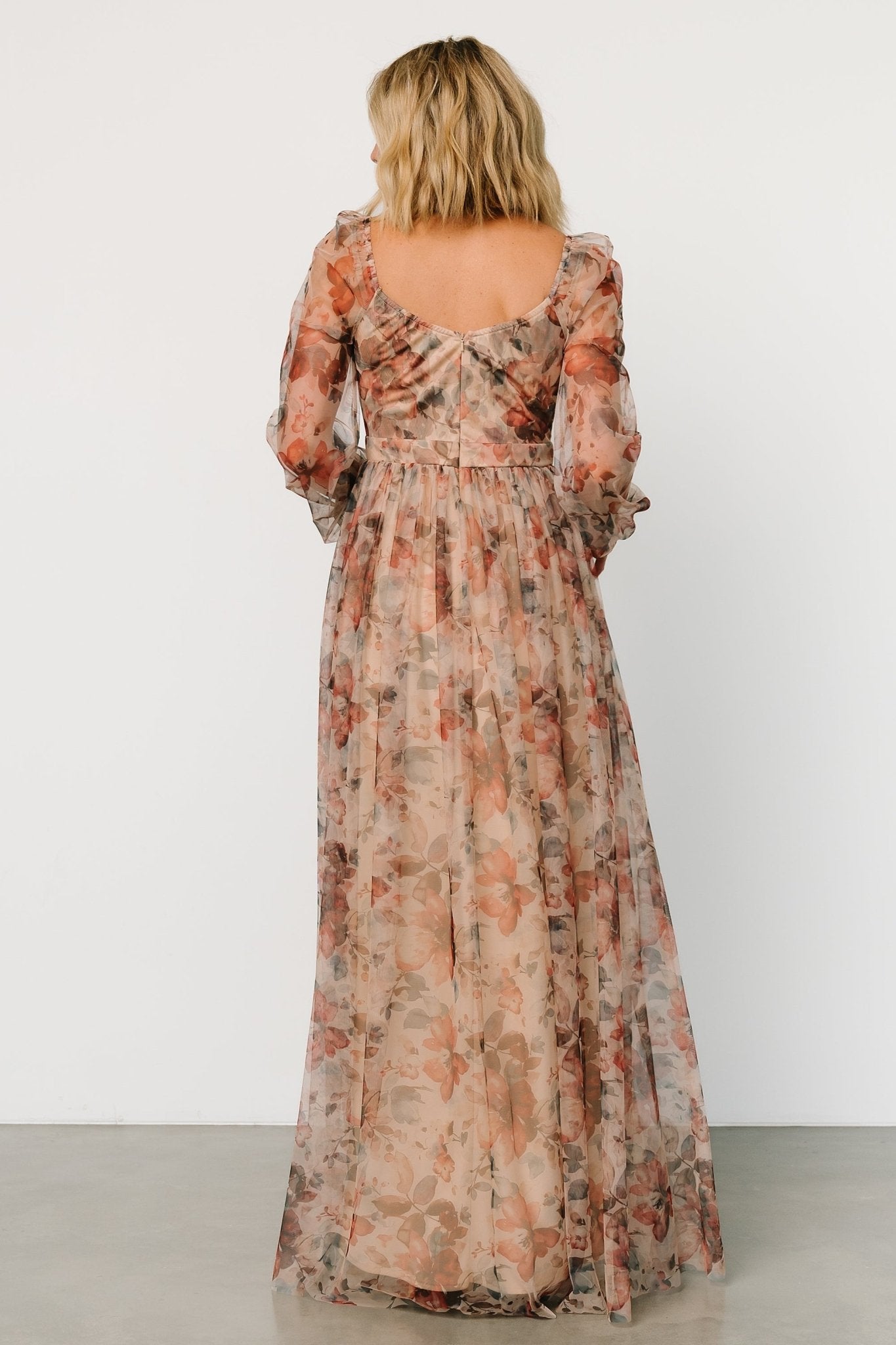 Desiree Tulle Maxi Dress | Taupe Floral - Baltic Born