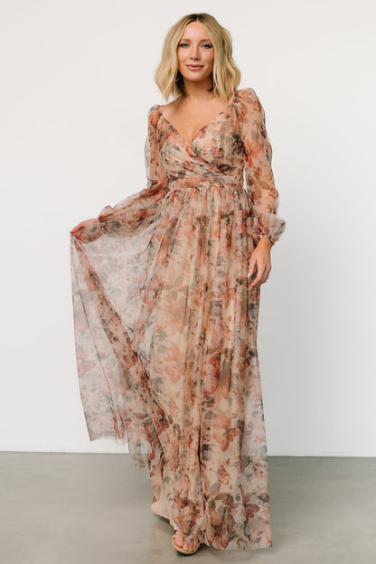 Desiree Tulle Maxi Dress | Taupe Floral - Baltic Born