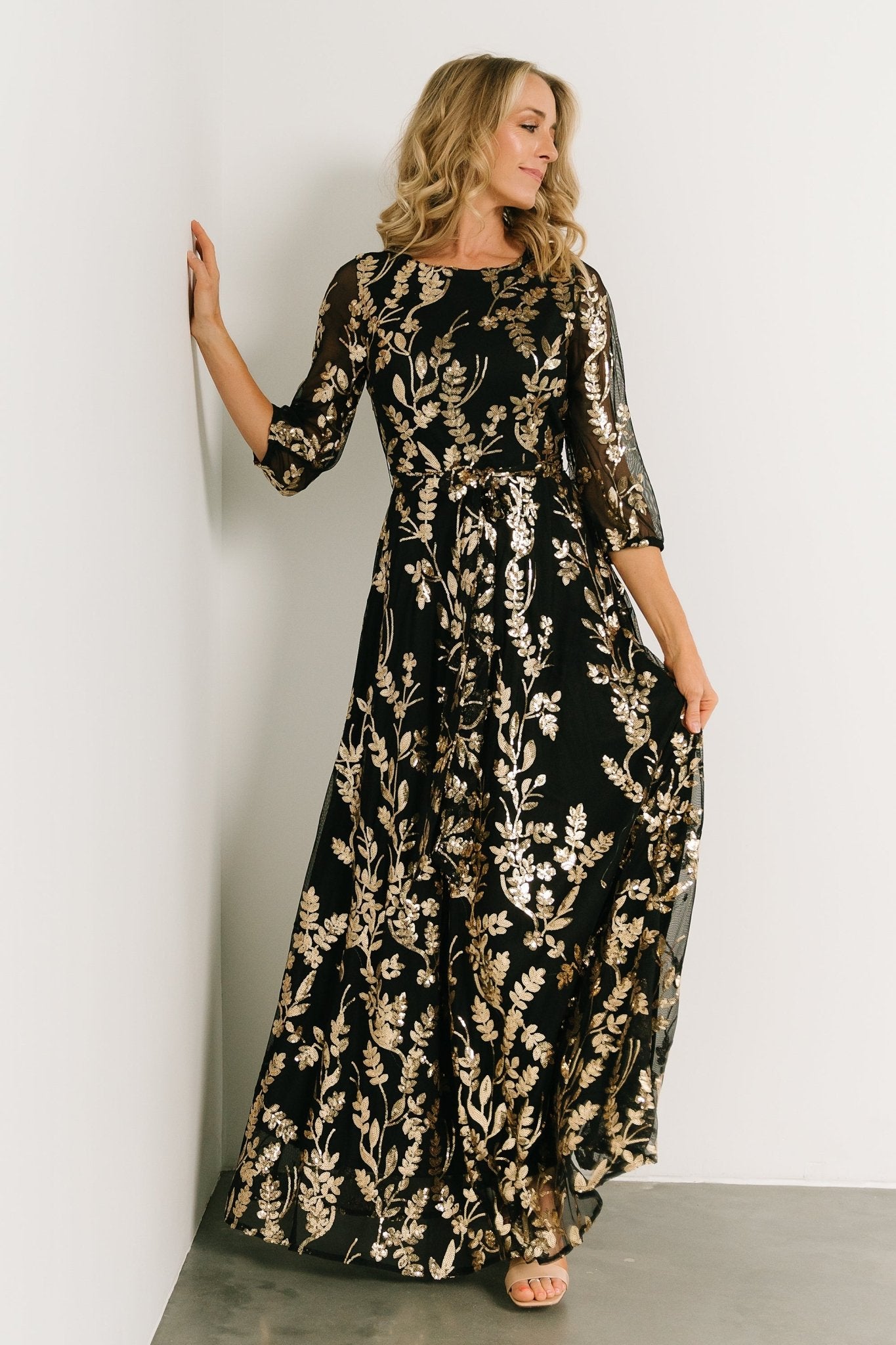 Destiny Sequin Maxi Dress | Black + Gold - Baltic Born