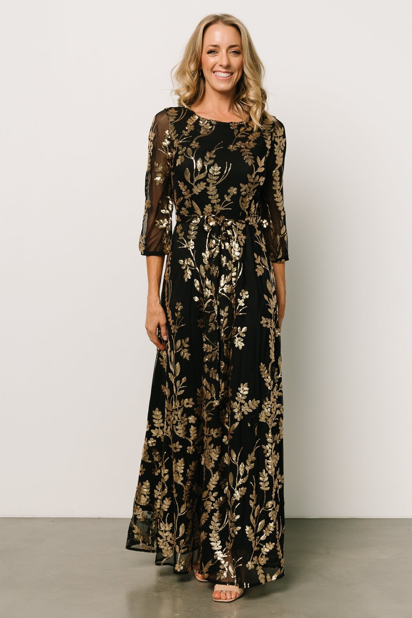 Destiny Sequin Maxi Dress Black Gold