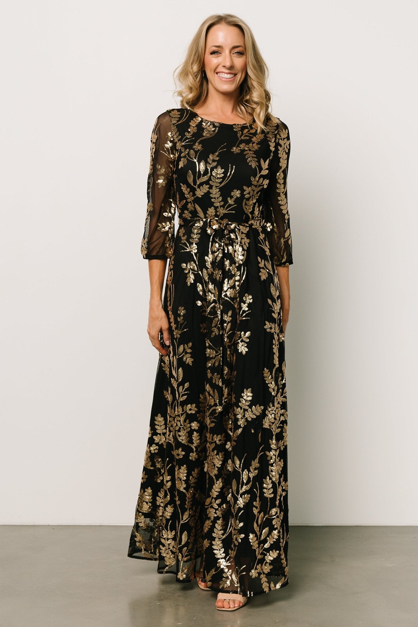 Destiny Sequin Maxi Dress | Black + Gold - Baltic Born