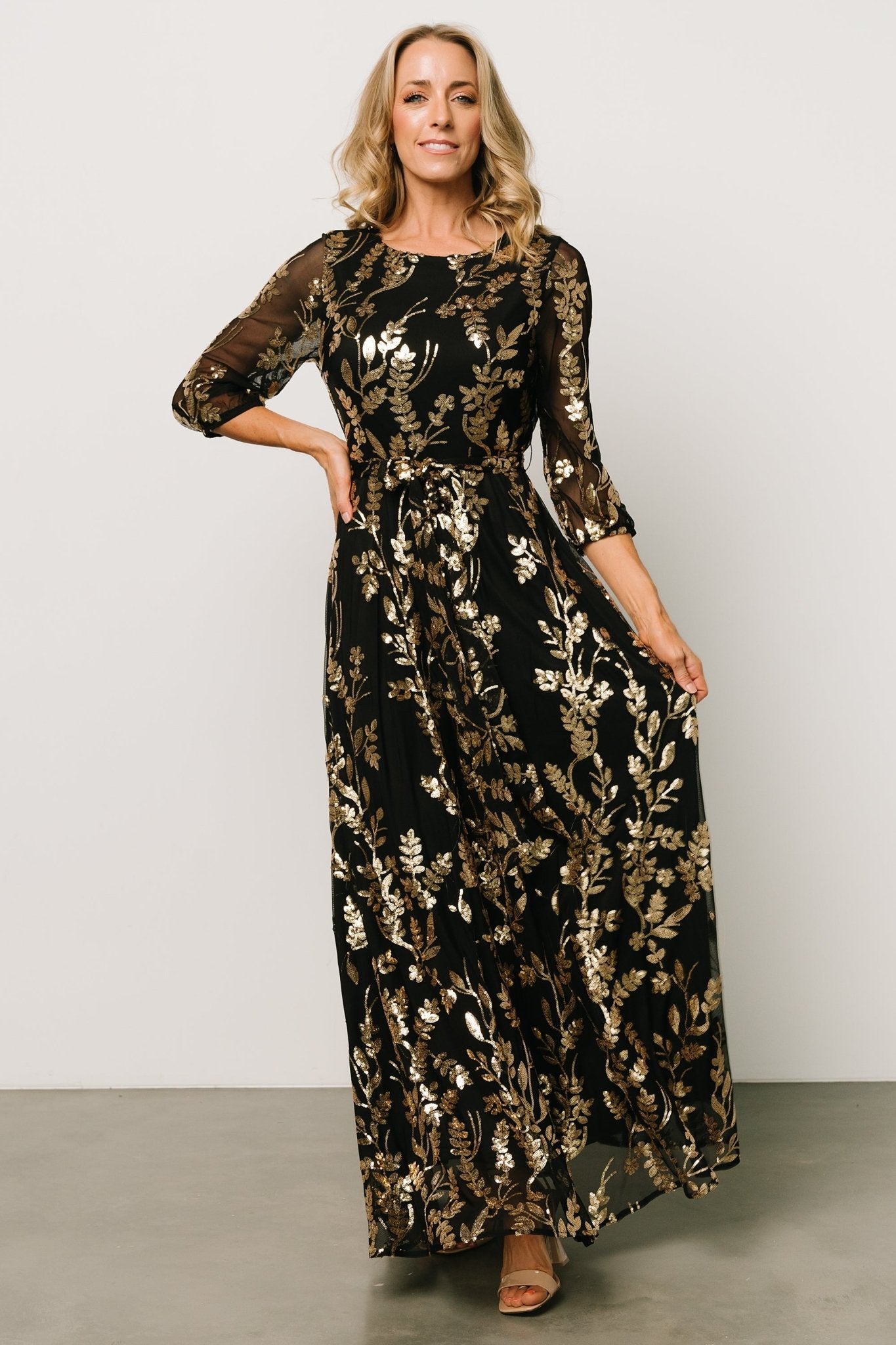 Destiny Sequin Maxi Dress | Black + Gold - Baltic Born